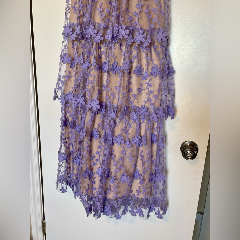 Endless Rose Lavender Floral Embroidered Tiered Lace Midi Dress - Picture 6 of 15